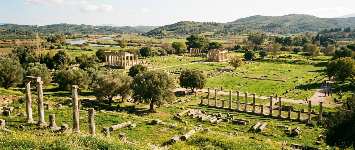 Panorama del sito archeologico di Olimpia nel Peloponneso